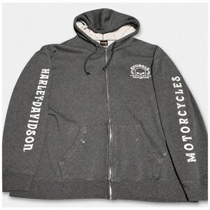Harley-Davidson Sturgis SD Zip Hoodie 3XL Gray Skull Graphic Full Zip Distressed